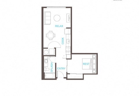 Floor plan for 1 bed, 1 bath, 542 sqft